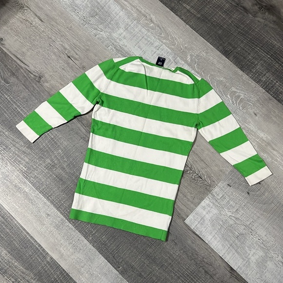 Gap Crewneck Chunky Green & White Stripe Sweater Women’s Size XS Stretch - Picture 10 of 11